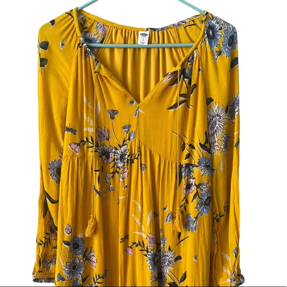 Old Navy Dresses Old Navy Yellow Long Sleeve Flower Print Dress S Poshmark